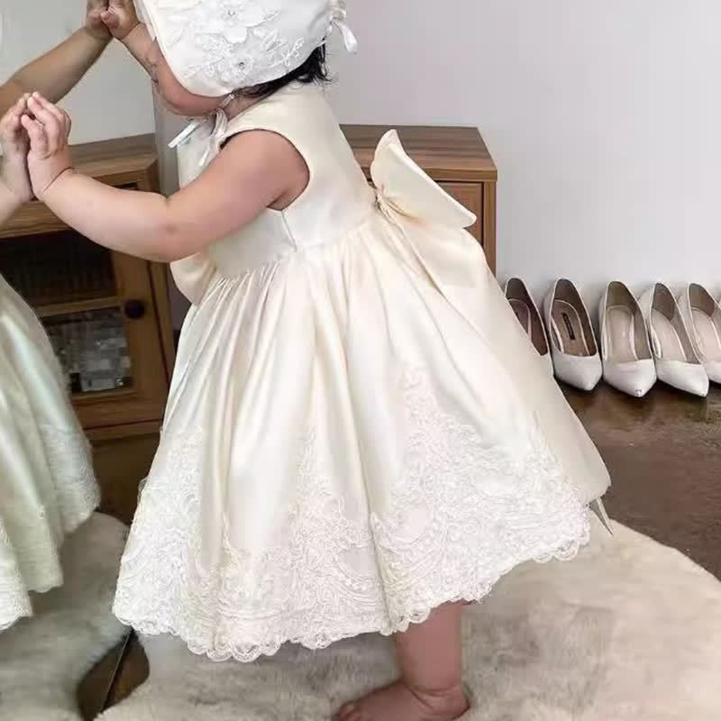 Satin Stitching Lace Bow Sleeveless Midi Dresses - image 3