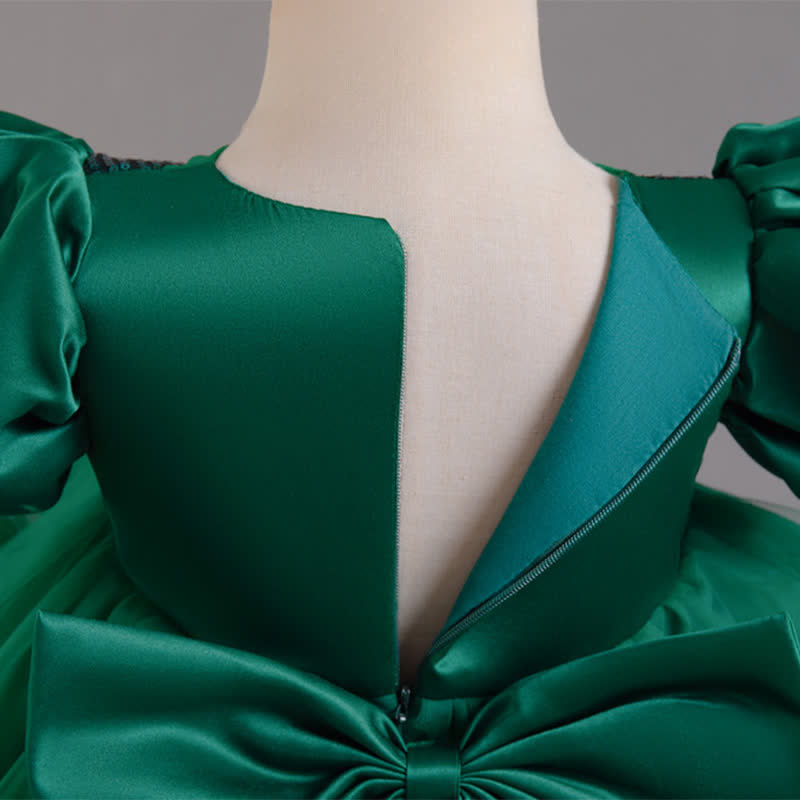 Mesh Bow Sequins Folds Short Sleeve Mid-long Dresses - image 13