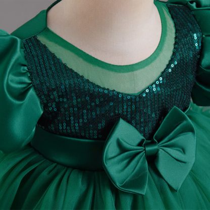 Mesh Bow Sequins Folds Short Sleeve Mid-long Dresses - image 12