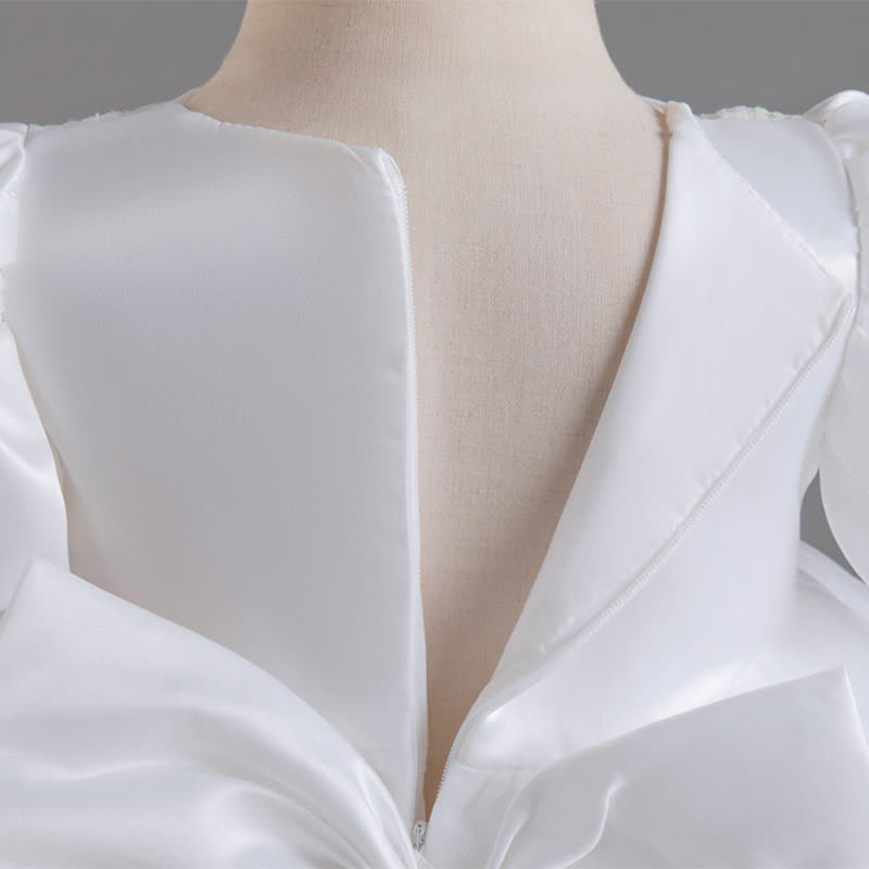 Mesh Bow Sequins Folds Short Sleeve Mid-long Dresses - image 5