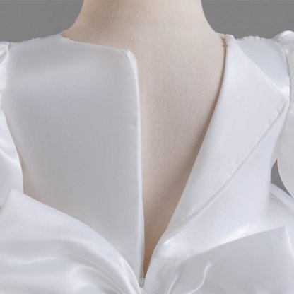 Mesh Bow Sequins Folds Short Sleeve Mid-long Dresses - image 5