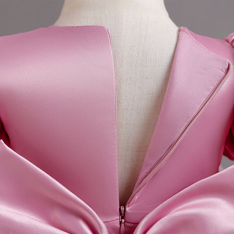 Mesh Bow Sequins Folds Short Sleeve Mid-long Dresses - image 22