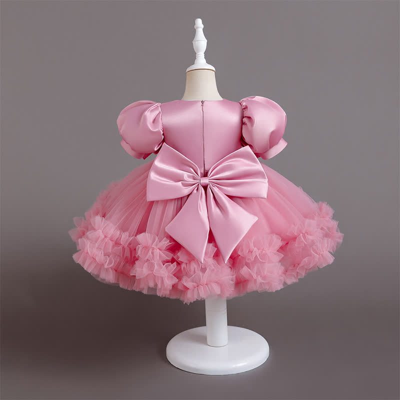 Mesh Bow Sequins Folds Short Sleeve Mid-long Dresses - image 19