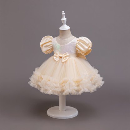 Mesh Bow Sequins Folds Short Sleeve Mid-long Dresses - image 34