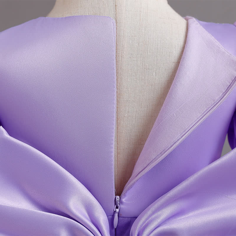 Mesh Bow Sequins Folds Short Sleeve Mid-long Dresses - image 41