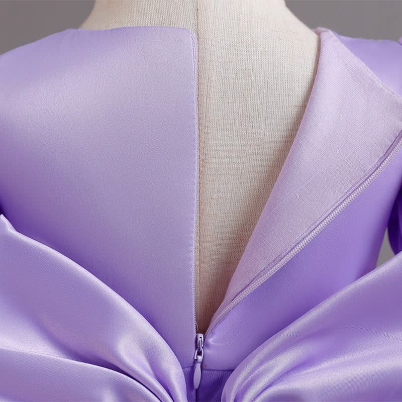 Mesh Bow Sequins Folds Short Sleeve Mid-long Dresses - image 41