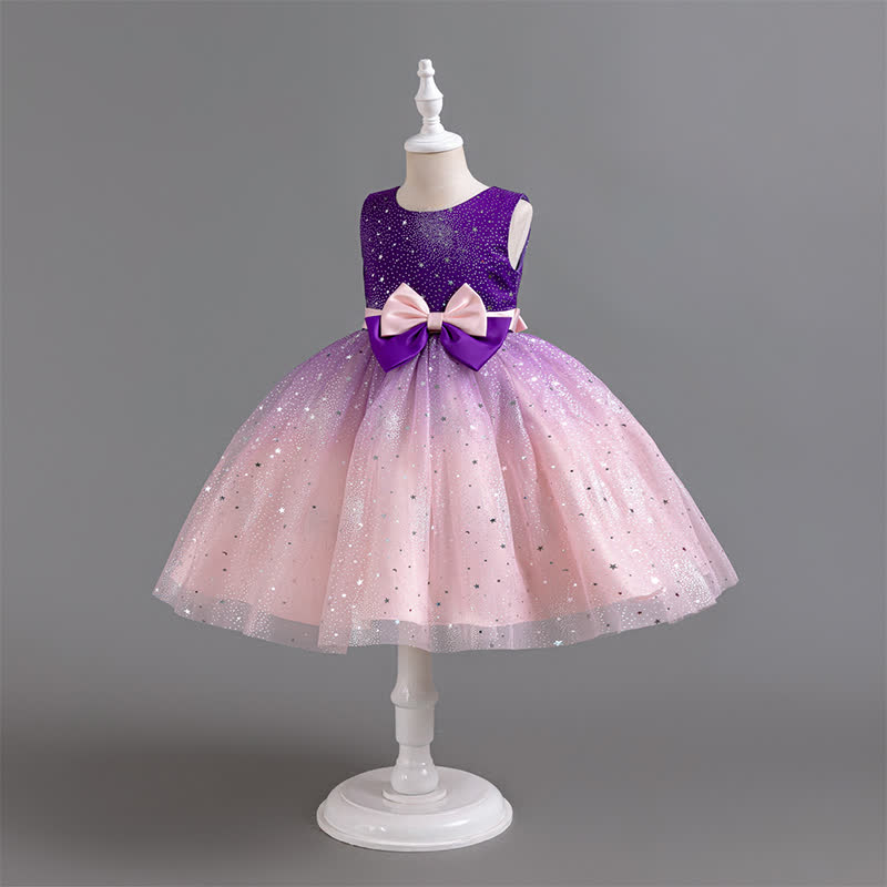 Polyester Cotton Bow Glitter Sleeveless Mid-long Dresses - image 2