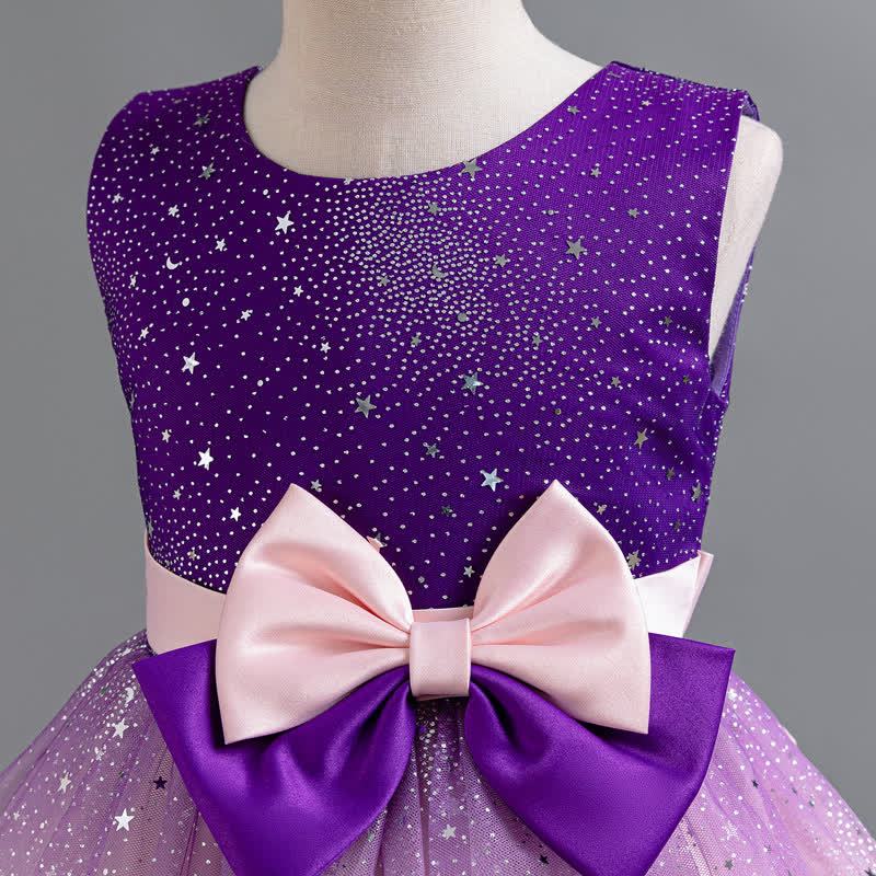 Polyester Cotton Bow Glitter Sleeveless Mid-long Dresses - image 4