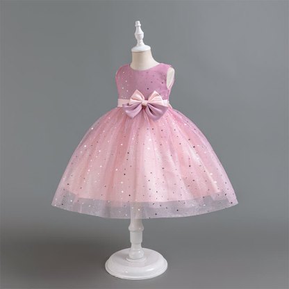 Polyester Cotton Bow Glitter Sleeveless Mid-long Dresses - image 10