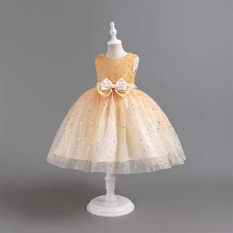 Polyester Cotton Bow Glitter Sleeveless Mid-long Dresses - image 18