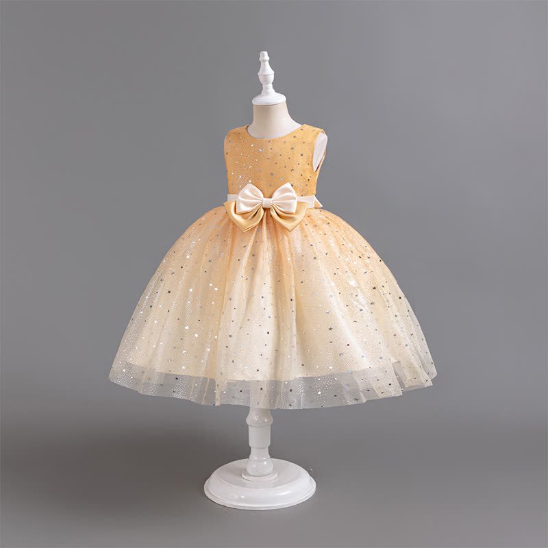 Polyester Cotton Bow Glitter Sleeveless Mid-long Dresses - image 18