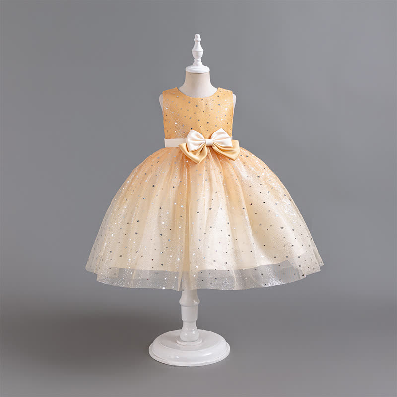 Polyester Cotton Bow Glitter Sleeveless Mid-long Dresses - Yellow - 13-14Y - image 17