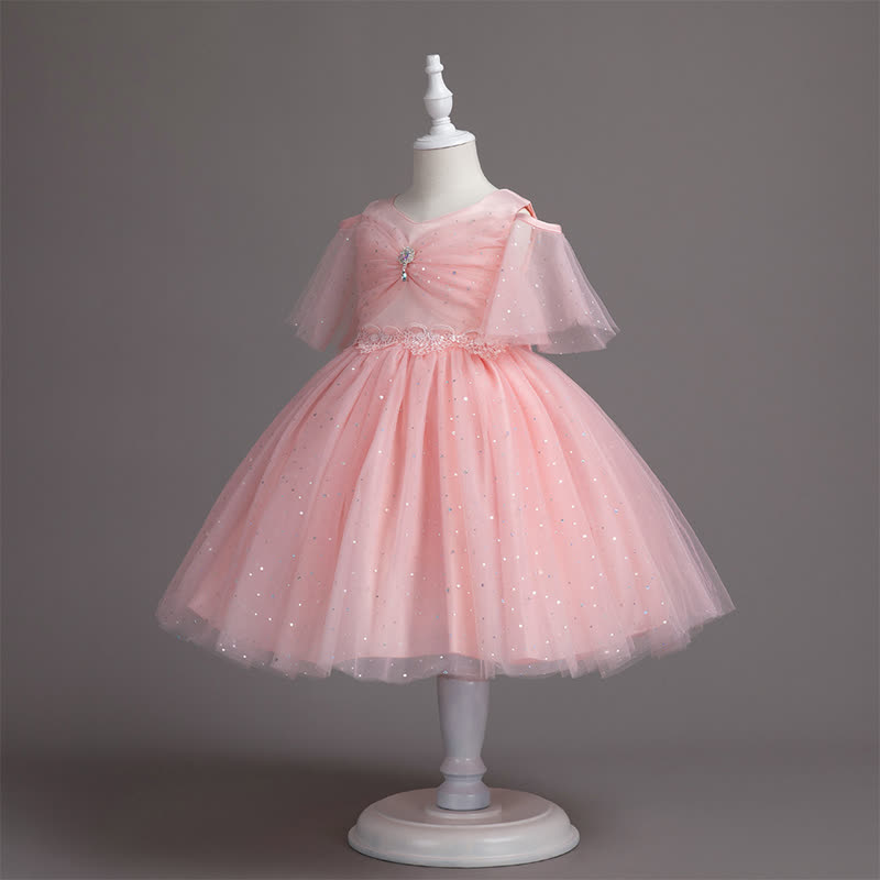 Mesh Lace Glitter Short Sleeve Mid-long Dresses - image 2