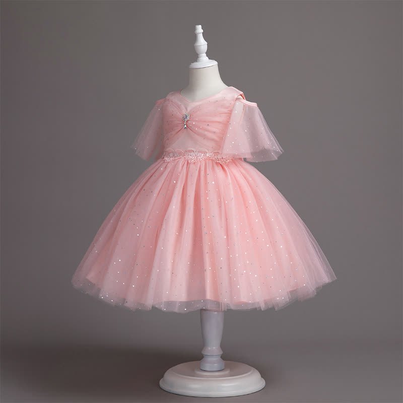 Mesh Lace Glitter Short Sleeve Mid-long Dresses - image 2