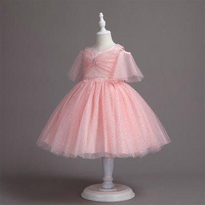 Mesh Lace Glitter Short Sleeve Mid-long Dresses - image 2