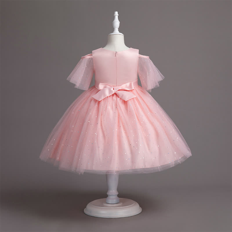 Mesh Lace Glitter Short Sleeve Mid-long Dresses - image 3