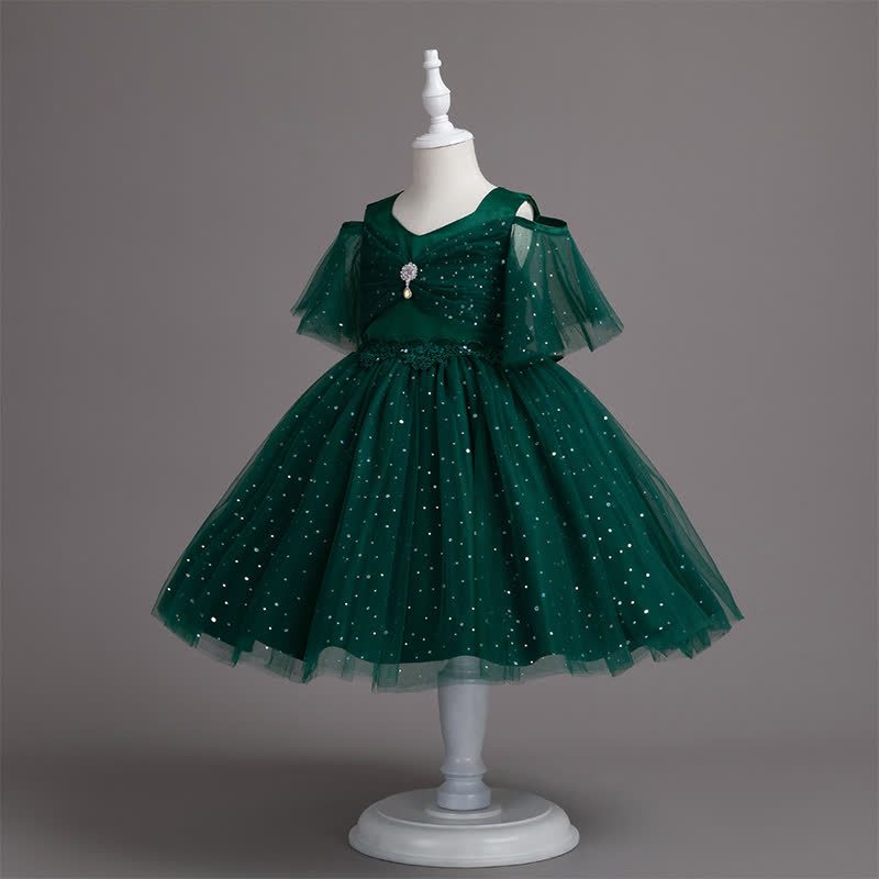 Mesh Lace Glitter Short Sleeve Mid-long Dresses - image 43