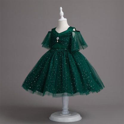 Mesh Lace Glitter Short Sleeve Mid-long Dresses - image 43