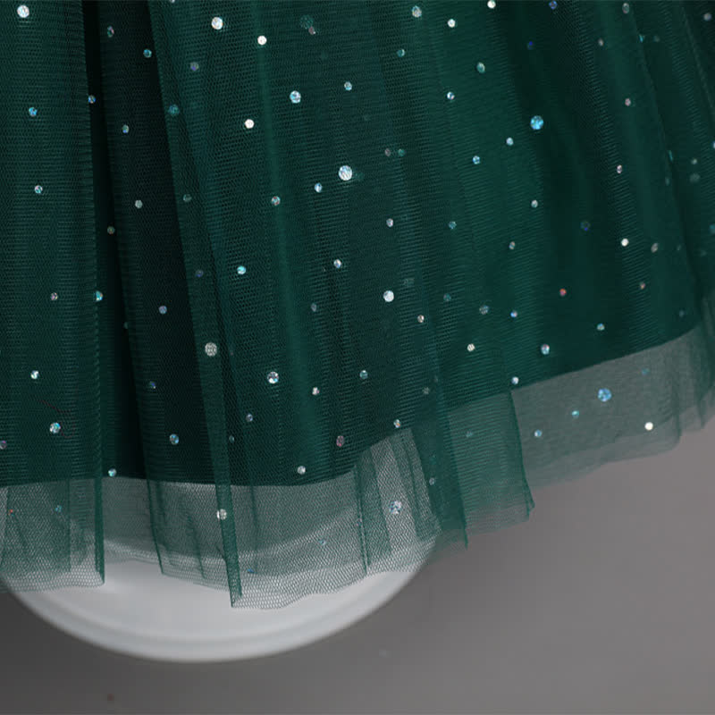 Mesh Lace Glitter Short Sleeve Mid-long Dresses - image 48