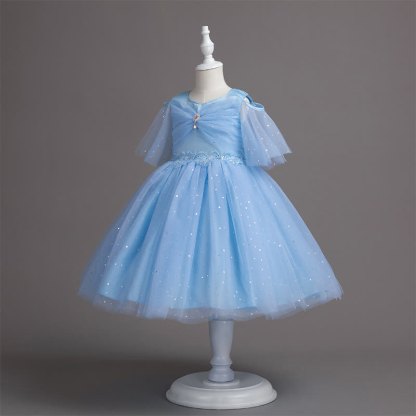 Mesh Lace Glitter Short Sleeve Mid-long Dresses - image 18