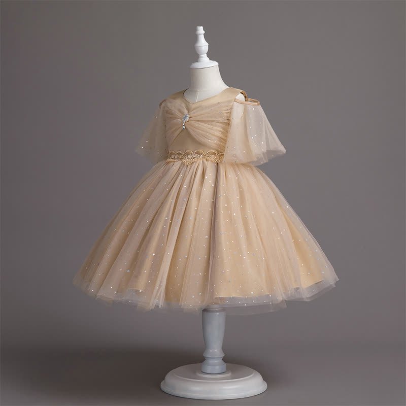 Mesh Lace Glitter Short Sleeve Mid-long Dresses - image 26