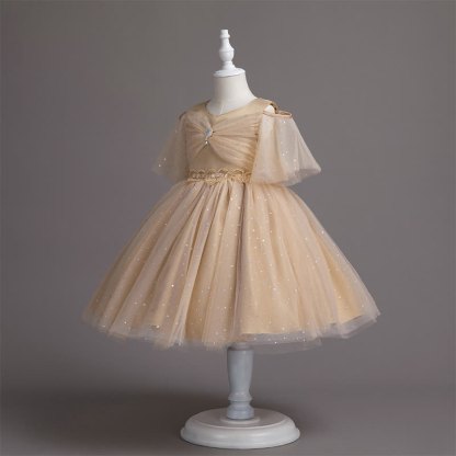 Mesh Lace Glitter Short Sleeve Mid-long Dresses - image 26