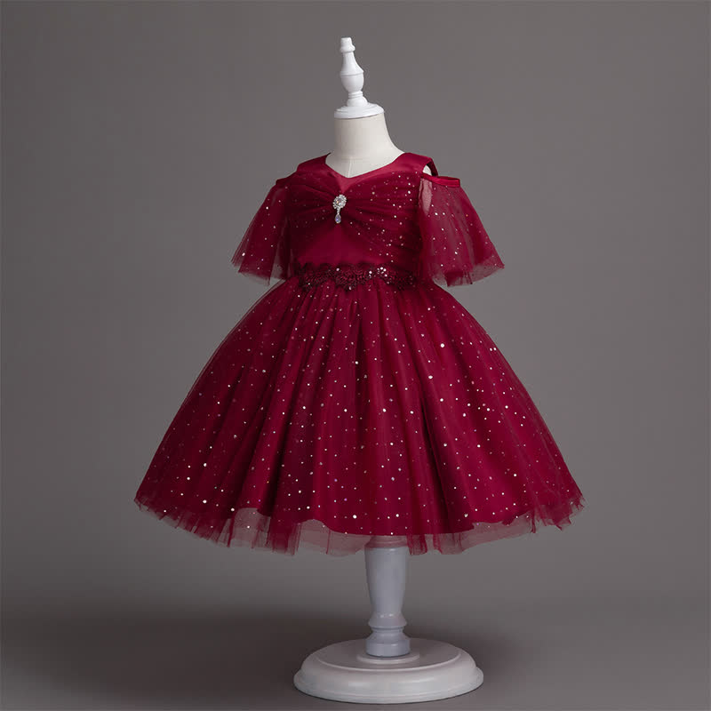 Mesh Lace Glitter Short Sleeve Mid-long Dresses - image 10