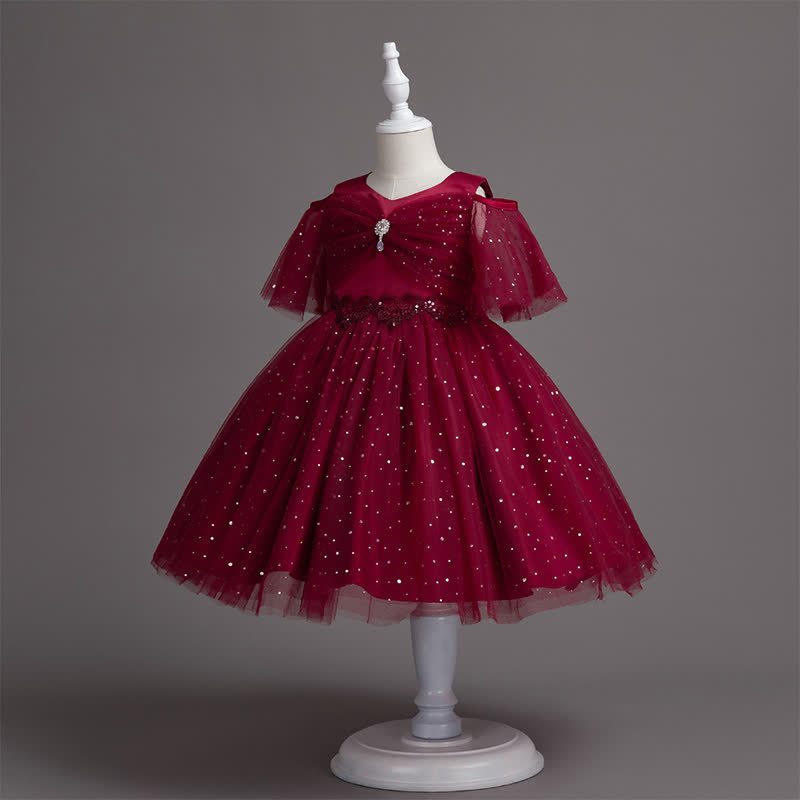 Mesh Lace Glitter Short Sleeve Mid-long Dresses - image 10