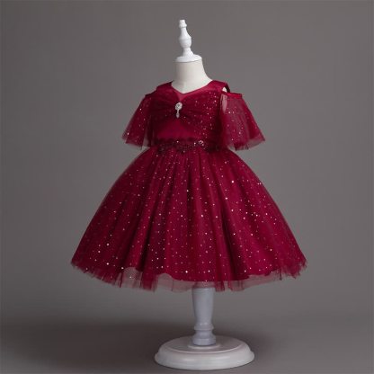 Mesh Lace Glitter Short Sleeve Mid-long Dresses - image 10