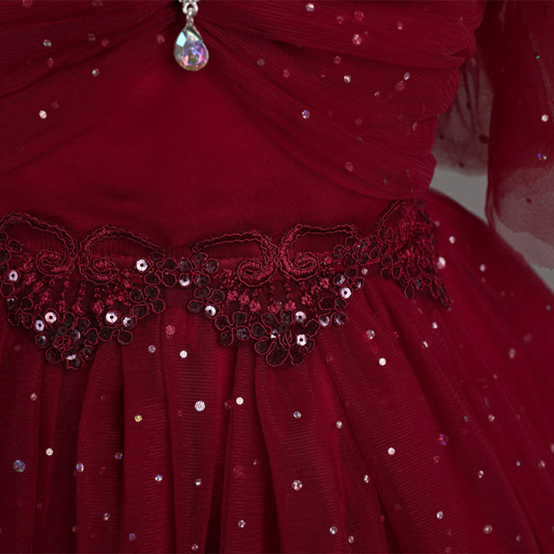 Mesh Lace Glitter Short Sleeve Mid-long Dresses - image 13