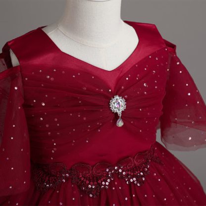 Mesh Lace Glitter Short Sleeve Mid-long Dresses - image 12