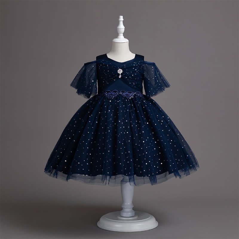 Mesh Lace Glitter Short Sleeve Mid-long Dresses - image 36