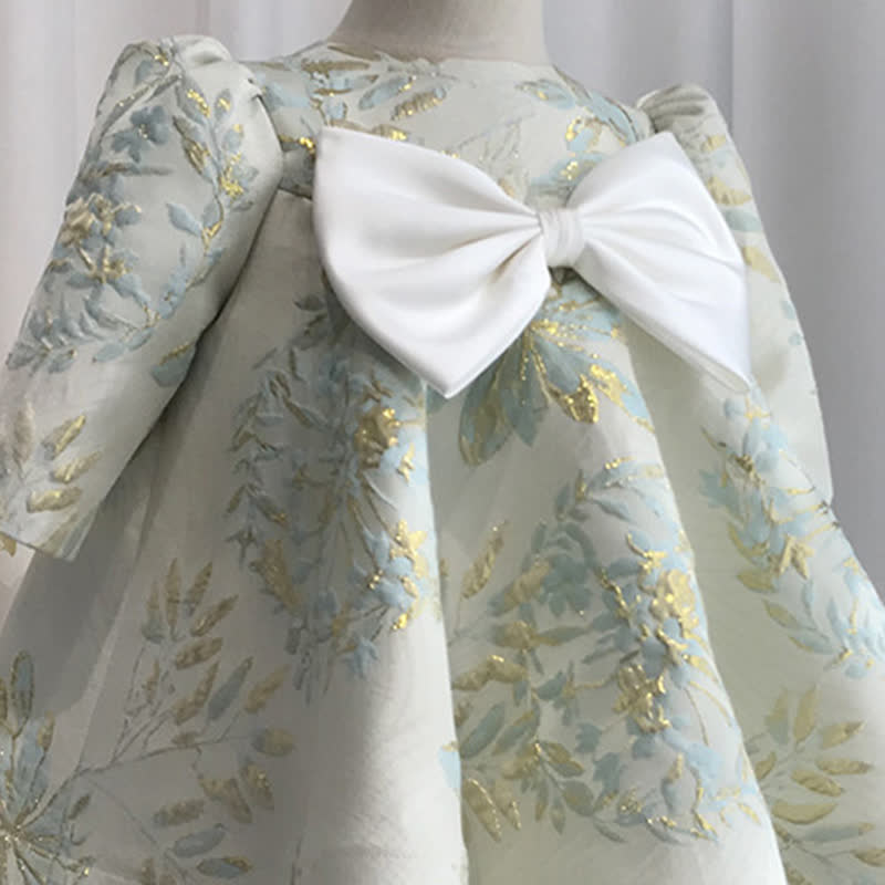 Jacquard Bow Long Sleeve Mid-long Dresses - image 15