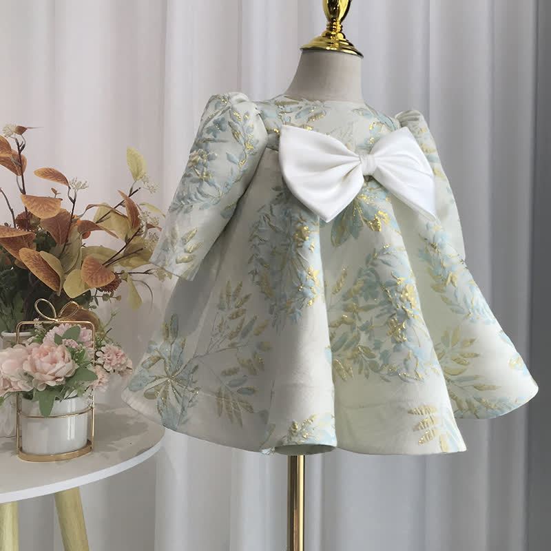 Jacquard Bow Long Sleeve Mid-long Dresses - image 14
