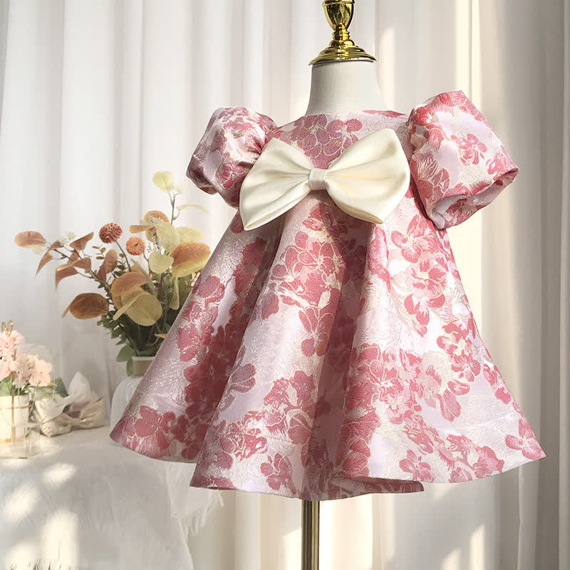 Jacquard Bow Long Sleeve Mid-long Dresses - Short Sleeve - 9-10Y - image 1