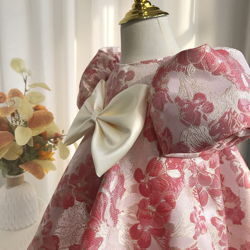 Jacquard Bow Long Sleeve Mid-long Dresses - image 3