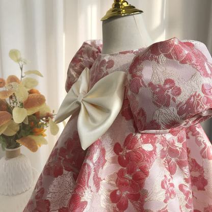 Jacquard Bow Long Sleeve Mid-long Dresses - image 3