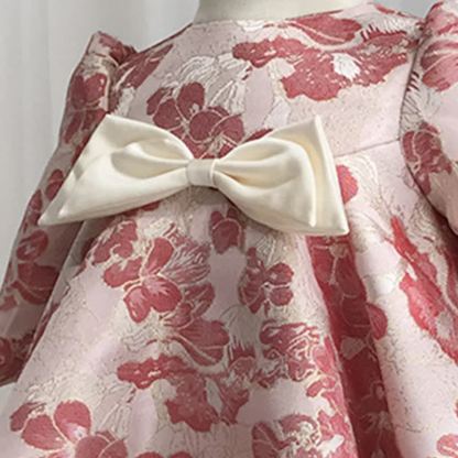 Jacquard Bow Long Sleeve Mid-long Dresses - image 6