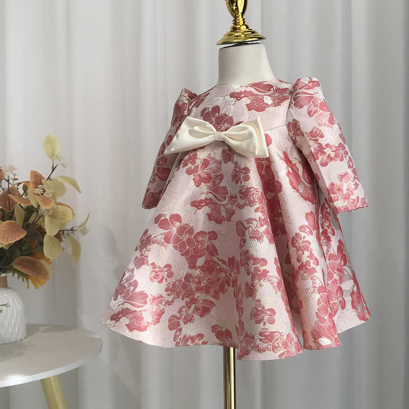 Jacquard Bow Long Sleeve Mid-long Dresses - image 5