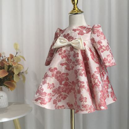 Jacquard Bow Long Sleeve Mid-long Dresses - image 5