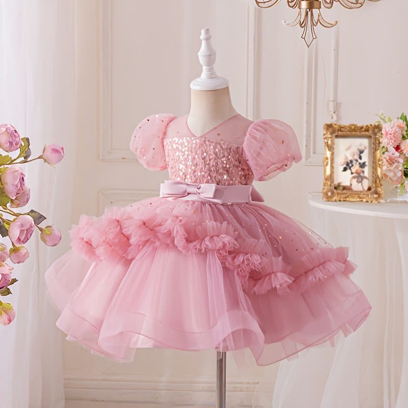 [Archive Sale] Mesh Folds Bow Short Sleeve Mid-long Dresses - image 2