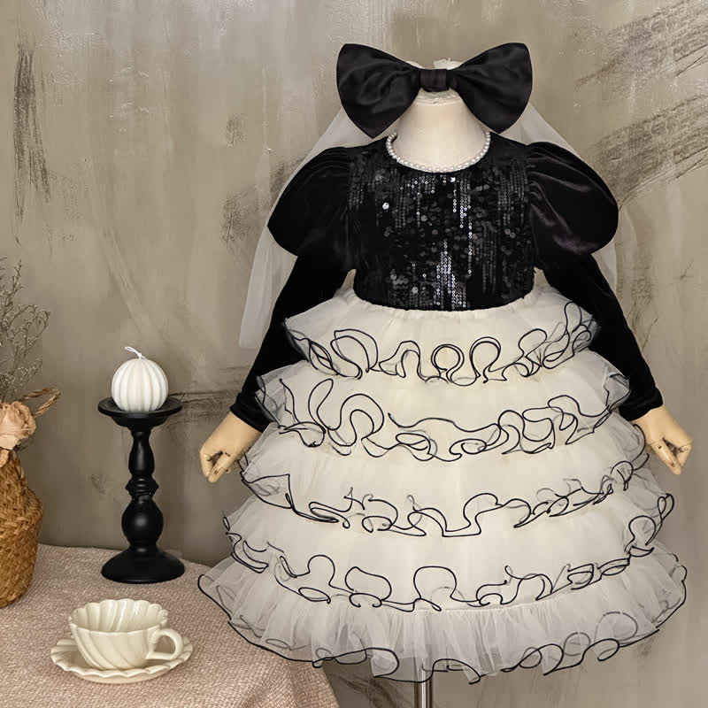 Pleuche Split Joint Long Sleeve Midi Dresses - Black - 11-12Y - image 1