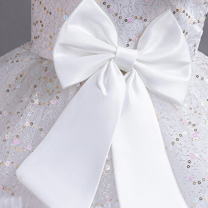 Mesh Feather-trimmed Bow Cap Sleeve Mid-long Dresses - image 17