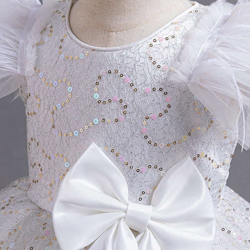 Mesh Feather-trimmed Bow Cap Sleeve Mid-long Dresses - image 16