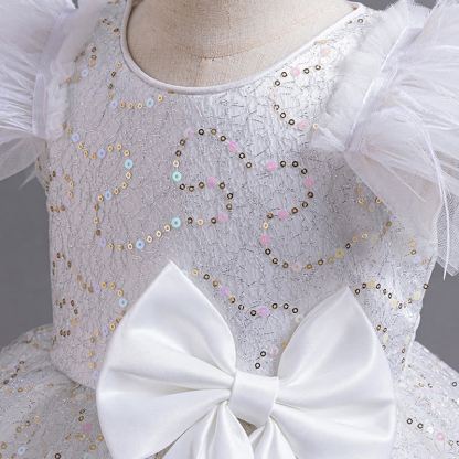 Mesh Feather-trimmed Bow Cap Sleeve Mid-long Dresses - image 16