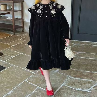 [Archive Sale] Corduroy Embroidery Long Sleeve Mid-long Dresses - image 4