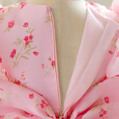 Organza Folds Bow Short Sleeve Mid-long Dresses - image 6