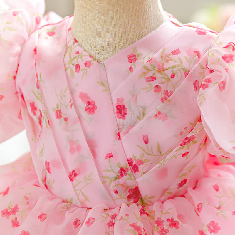 Organza Folds Bow Short Sleeve Mid-long Dresses - image 5