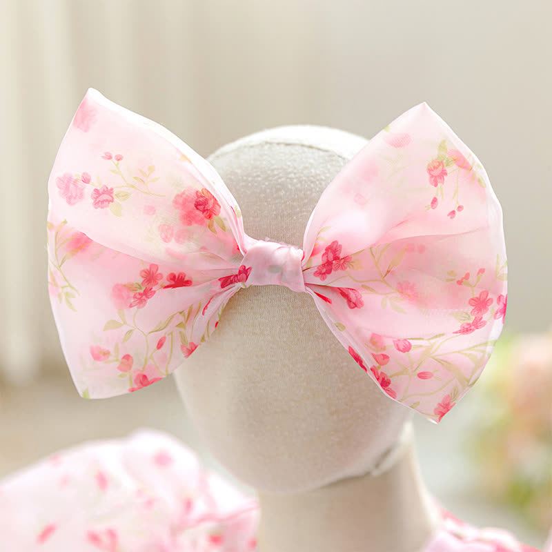 Organza Folds Bow Short Sleeve Mid-long Dresses - image 4