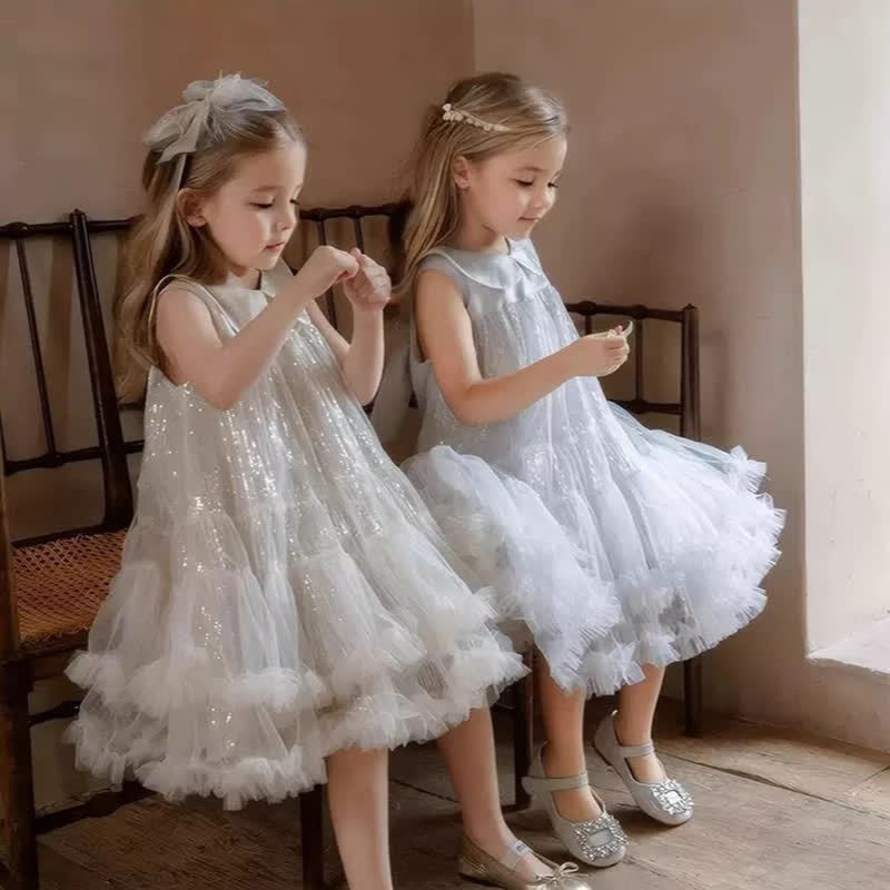 Mesh Folds Fluffy Split Joint Sleeveless Mid-long Dresses - image 3